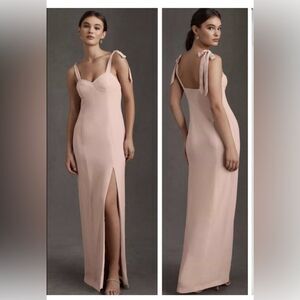 BHLDN Antonia Georgette Blush Pink Bustier Maxi Gown w/ Tie Strap & Slit Sz 10